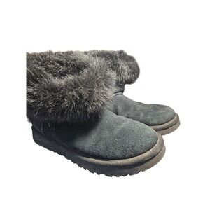 UGG Australia Womens Black Suede Faux Fur Trim Ankle Boots Winter Snow Shoes